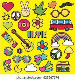 colorful hippies icon set, illustration design EPS10