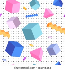 Colorful hipster geometric pattern with 3d cubes and triangles