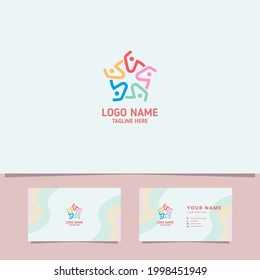 Colorful holding hand people logo with business card template