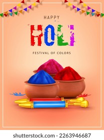 colorful holi festival celebration, indian holi festival of colors portrait banner, greetings, flyer, poster