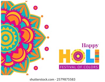 A colorful Holi festival layout with a mixture of traditional Indian patterns and motifs, created in a vibrant style. This vector illustration is great for posters or digital graphics.