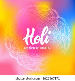 Colorful holi mandala banner ornament template in modern stylish gradient with lettering quote Holi festival of colors.