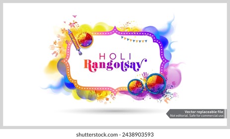 Colorful Holi rangotsav text with holi festival celebration background.