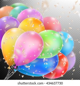 Colorful holiday background with balloons and confetti. Shallow Dof. EPS 10 vector file included