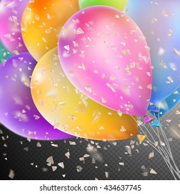 Colorful holiday background with balloons and confetti. Shallow Dof. EPS 10 vector file included