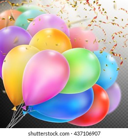 Colorful holiday background with balloons and confetti. Shallow Dof. EPS 10 vector file included