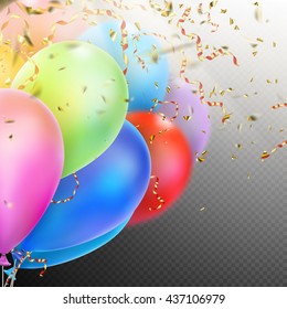Colorful holiday background with balloons and confetti. Shallow Dof. EPS 10 vector file included
