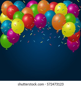 Colorful holiday background with balloons and confetti