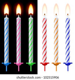 Colorful holiday candles. Illustration on black and white background