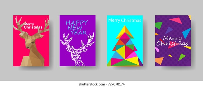 Colorful holiday Christmas cover trendy design template, Vector backgrounds set. Design industry for posters, placards,banners, flyers. Hand drawn illustration.