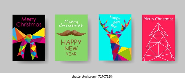 Colorful holiday Christmas cover trendy design template, Vector backgrounds set. Design industry for posters, placards,banners, flyers. Hand drawn illustration.