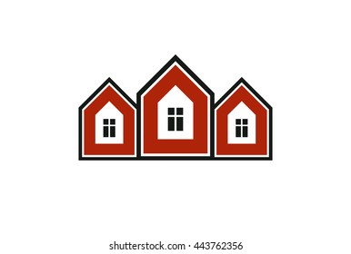 Colorful holiday houses vector illustration, home image. Touristic and real estate creative emblem, cottages front view. Countryside theme.