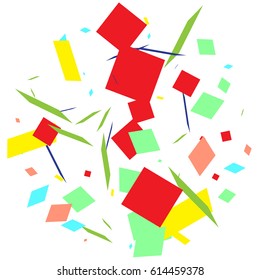 Colorful holiday paper background with confetti. Vector illustration.