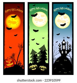 Colorful holiday vertical banners on theme Halloween. Three different versions. Vector illustration