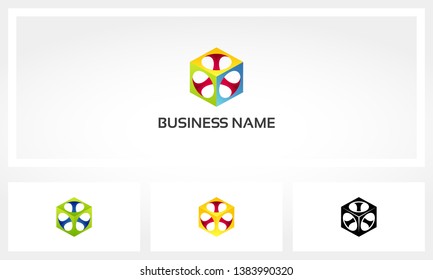 Colorful Hollow Cube Hole Logo