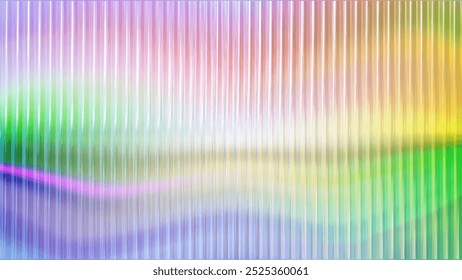 Fondo colorido del gradiente holográfico. Vidrio acanalado con gradiente de arco iris. Fondo de vidrio 3D con efecto de refracción. Ilustración vectorial