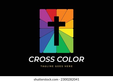 Colorful Holy Jesus Cross Christian Catholic Bible Logo Design