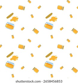 Colorful honey pattern featuring jars and drips suitable for various design projects
