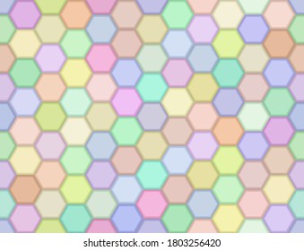 Colorful honeycomb mosaic. Multicolor hexagon tiles background. Seamless vector illustration. Print for web backgrounds, decor, surface, etc. Follow other mosaic patterns in my collection.