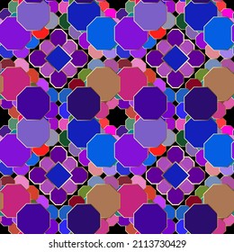 Colorful honeycombs seamless pattern. Bright mosaic background. Motley repeat arabic style backdrop. Beautiful geometric ornaments with multicolor honeycomb shapes, mandalas. Endless ornate texture.