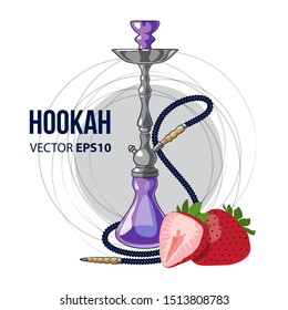 Colorful hookah with strawberry. Vector illustration isolated on white background