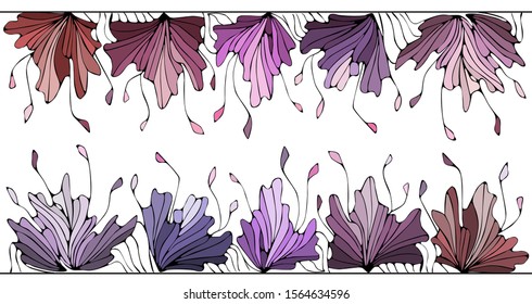 Colorful horizontal abstract floral elements on white isolated background. Good for cards, invitations.