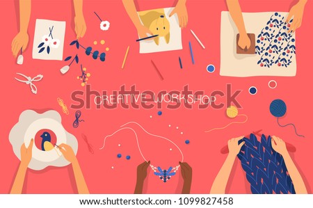Similar – Image, Stock Photo Hand holding a handmade hairpin with miniature clay cookie