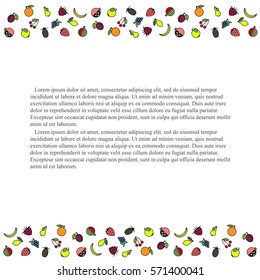 Colorful horizontal fruit background, black Lorem ipsum, stock vector illustration