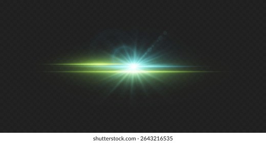 Flash de luz horizontal colorido, com luz de estrela.