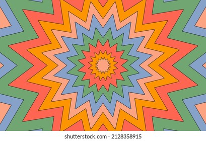 Colorful horizontal retro background in style hippie. Abstract psychedelic vector background. Flower tunnel in style 70, 80s