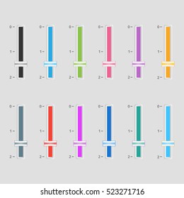 Colorful horizontal and vertical sliders. UI sliders set. Multicolor modern UI elements. Vector.