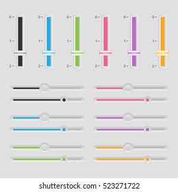 Colorful horizontal and vertical sliders. UI sliders set. Multicolor modern UI elements. Vector.