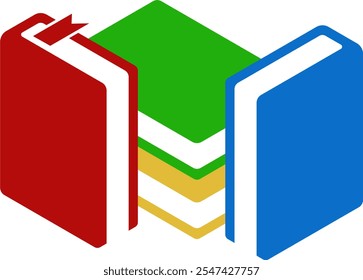 Colorful Horizontal and Vertical Stacks of Books in Isometric. Education Infographic Template Design with Books Pile. Set of Book Icon in Flat style isolated 