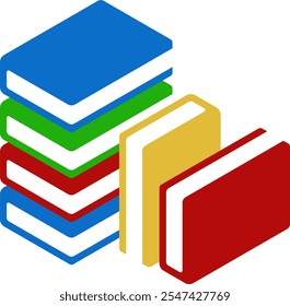 Colorful Horizontal and Vertical Stacks of Books in Isometric. Education Infographic Template Design with Books Pile. Set of Book Icon in Flat style isolated 