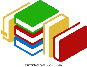 Colorful Horizontal and Vertical Stacks of Books in Isometric. Education Infographic Template Design with Books Pile. Set of Book Icon in Flat style isolated 