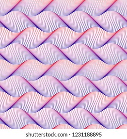 Colorful horizontal waves vector seamless pattern. Weave braids texture on white background. Textile printing design template eps10. Unusual water wave texture