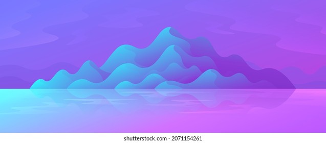 Colorful horizontal widescreen illustration of alone island around the water.