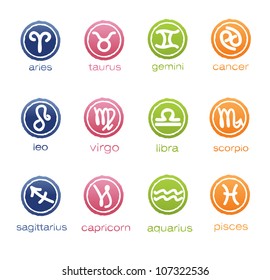 Colorful horoscope signs in badge form