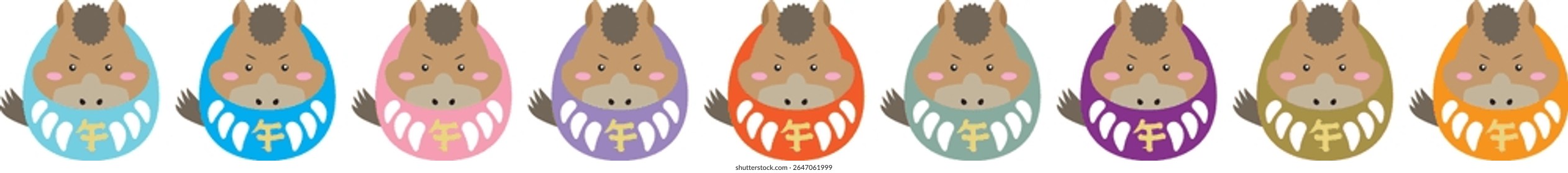 Colorful Horse Daruma Characters for 2026 Zodiac Year – 9 Color Variations