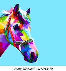 colorful horse head in geometric pattern pop art style