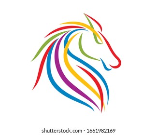 Colorful Horse Head Illustration with Silhouette Style