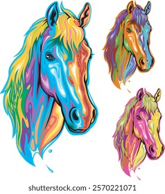 Colorful horse heads, suitable for t-shirt and sticker designs