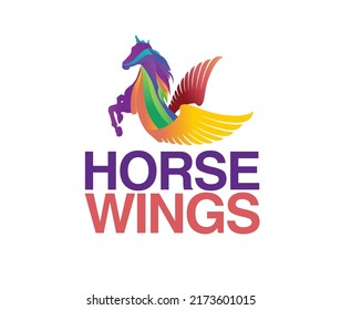 Colorful Horse Logo Design With Wings