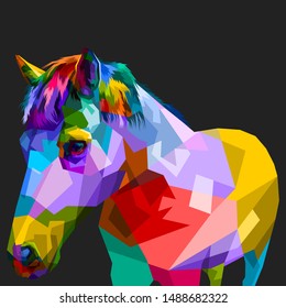 colorful horse on geometric pop art vector illustration