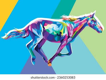 colorful horse on geometric pop art vector illustration