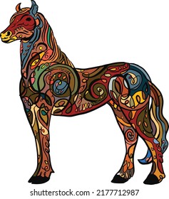 colorful horse, ornamental pattern design, colorful hand drawn vector illustration with changeable color for your design