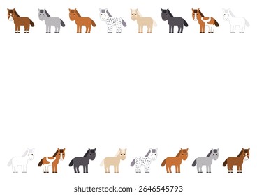 Ilustración de marco de patrón de caballo colorido. Varias razas de caballos. Ilustración vectorial. El fondo blanco.
