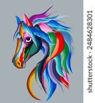 colorful horse pop art portrait vector style, can be used for, posters, t shirt design, painting, decoration, background, wallpaper, mural wall, coloring.