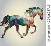 Colorful horse running isolated on background.vector illustration. polygon geometric pattern in pop art style for posters, banners