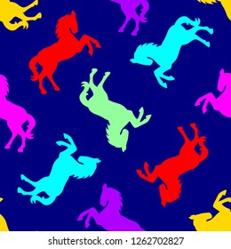 Colorful horse seamless pattern. Vector illustration isolated on white background.